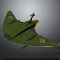 Detailed Green Winged Spacecraft Model With Red Insignia For Cosmic Aviation Exploration