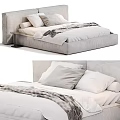 Modern Double Bed With Upholstered Headboard Soft Pillows And Cozy Blanket 3d model