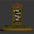 Vintage Telephone Booth Decorative Model With Red Roof Green Ivy Grass Stones And Circular Base