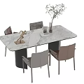 Modern Dining Table Set With Marble Tabletop Comfortable Chairs And Decorative Vase 3d model