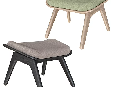 Minimalist Modern Stools With Green And Gray Upholstered Seats And Light Wood Black Legs 3d model