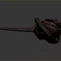 Red Bladed Weapon With Black Rope Wrapped Handle And Leather Cord Tail