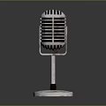 Vintage Microphone With Retro Metal Grille Stand Base And Classic Design For Recording
