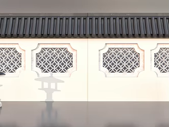 Stone lantern courtyard view wall 3d model