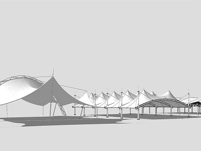 Modern Tensile Membrane Canopy Structures With Row Of Supporting Columns Outdoor 3d model
