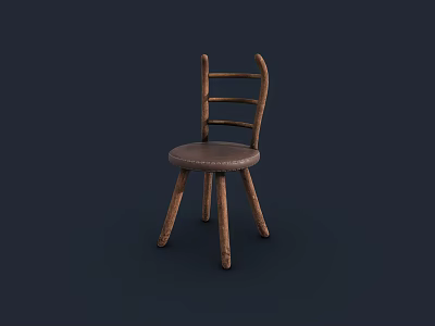 Rustic Wooden Single Chair With Ladder Backrest And Brown Padded Seat 3d model