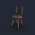 Rustic Wooden Single Chair With Ladder Backrest And Brown Padded Seat