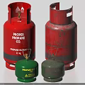 Industrial Propane Tanks In Various Sizes With Red And Green Storage Containers