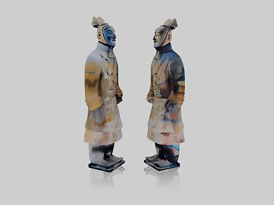 Pair Of Colorful Ceramic Figurines In Ancient Style Standing Posture Decorative Art 3d model
