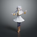 Child With Long White Hair And Elf Ears Wearing White Dress Brown Boots Outstretched Arms