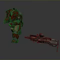 Detailed Futuristic Red Mech Game Character Running In Action Pose With Large Firearm