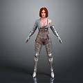 3D Female Warrior Character With Red Hair Gray Top Brown Leather Outfit And Silver Armor