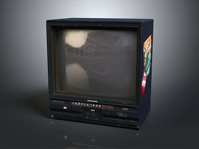 Vintage Retro Television With Dark Colored Body CRT Screen And Side Stickers Design 3d model