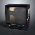 Vintage Retro Television With Dark Colored Body CRT Screen And Side Stickers Design