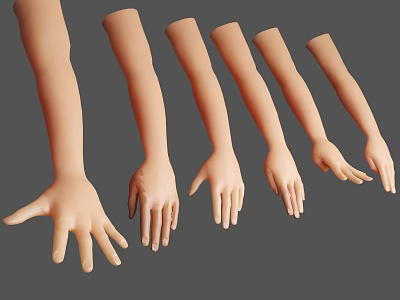Realistic Male Arm Models in Six Different Poses Against Grey Background 3d model