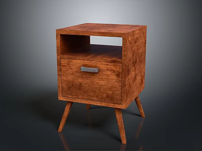 Wooden Nightstand Modern Design With Drawer And Metal Handle On Tapered Legs 3d model