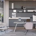 Modern Office Interior Design With Wooden Ceiling Striped Wall Desk Computers And Chairs