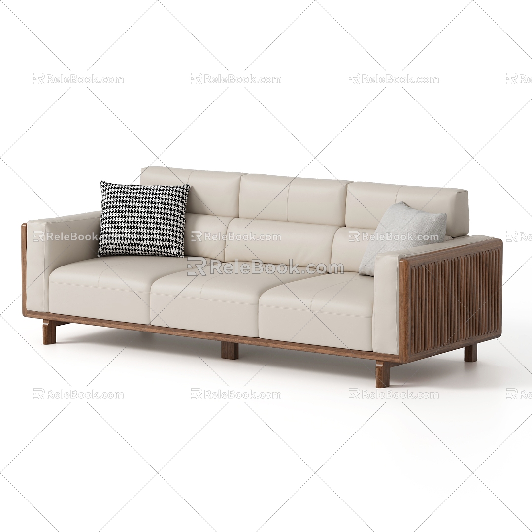 Nordic Living Room Three-Seat Sofa 3d model