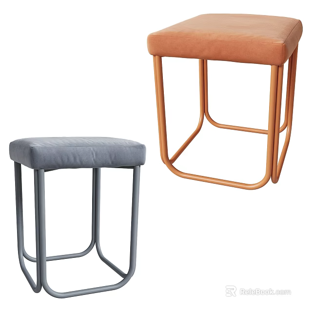 Modern Upholstered Stools With Gray And Brown Seats And Metal Legs 3d model 