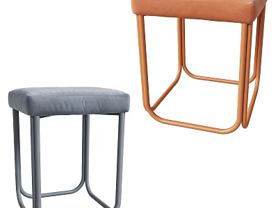 Modern Upholstered Stools With Gray And Brown Seats And Metal Legs 3d model