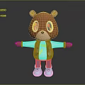 Cute Brown Cartoon Bear with Big Colorful Eyes Wearing White Coat Blue Pants White Shoes
