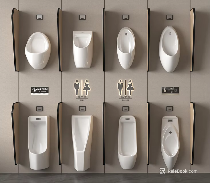 Different Styles Of Urinals In Restroom 3d model 