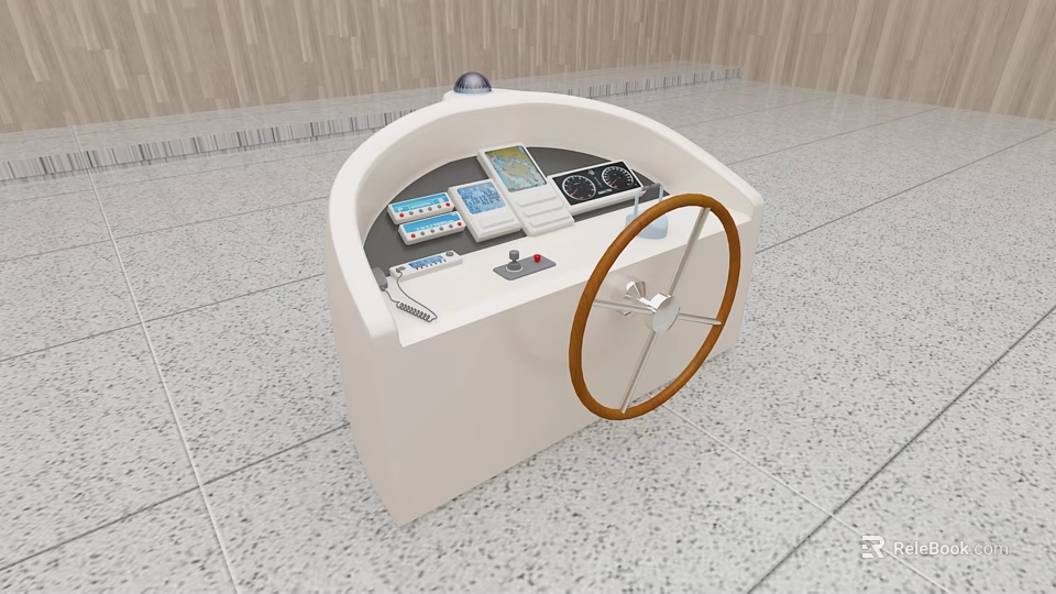 Yacht Helmsman Station Interior with Steering Wheel Control Panel and Dashboard 3d model
