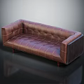 Classic Vintage Brown Leather Sofa With Tufted Design And Wooden Legs