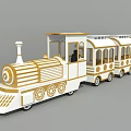 Vintage White and Gold Train with Multiple Carriages Decorative Patterns for Amusement Park Scenic Area