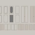Various Wardrobe Doors with Different Designs Arranged on Light Colored Background 3d model