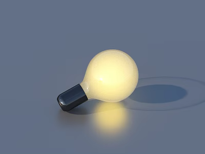 Glowing Light Bulb With Black Base On Gray Background Casting Shadow 3d model