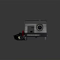 Desktoport Electronic Device With Red Knob Black Vents Lens Power Cable And Plug