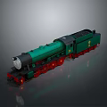 Green Steam Locomotive with Red Wheels Black Coal Tender and Number 2