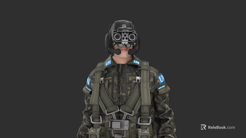 Game And Movie Character In Military Style Outfit With Helmet Goggles And Tactical Vest 3d model 