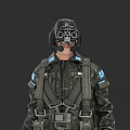 Game And Movie Character In Military Style Outfit With Helmet Goggles And Tactical Vest