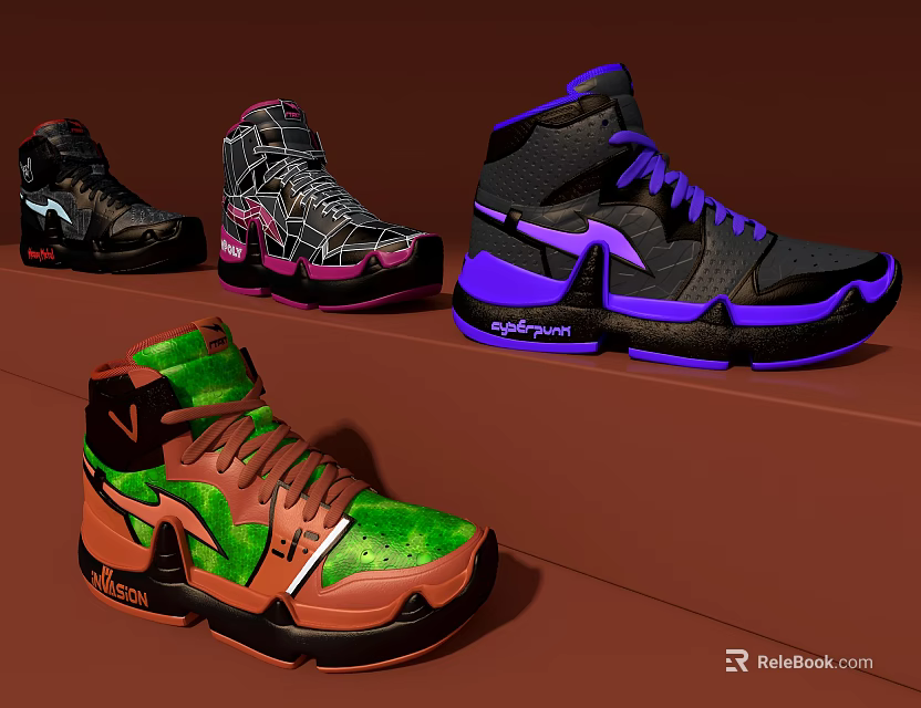 Vibrant High Top Sneakers With Unique Colorful Patterns And Trendy Design 3d model 