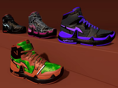 Vibrant High Top Sneakers With Unique Colorful Patterns And Trendy Design 3d model
