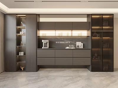 Modern Luxury Wine Cabinet Interior With Glass Shelves And Ambient Lighting In Living Room 3d model