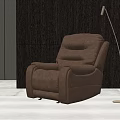 Brown Leather Modern Massage Chair With Floor Lamp And Dark Wooden Wall