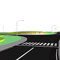 Municipal Road Design with Intersection Multiple Lanes and Green Landscaping Features