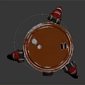 Red Robot Character With Mechanical Spider Creature And Yellow Glowing Eyes