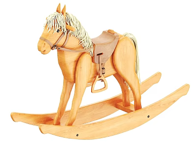 Wooden Rocking Horse With Mane Saddle Foot Stirrup And Rocking Base 3d model