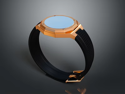 Elegant Luxury Watch With Rose Gold Case Black Strap And Blue Dial Design 3d model