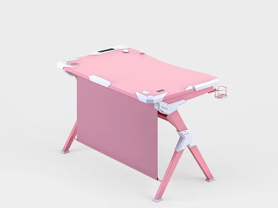 Pink Foldable Entertainment Desk With White Frame And Small Side Shelf 3d model