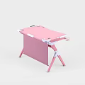 Pink Foldable Entertainment Desk With White Frame And Small Side Shelf 3d model
