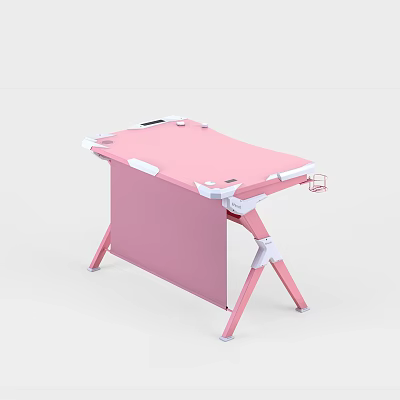 Pink Foldable Entertainment Desk With White Frame And Small Side Shelf 3d model