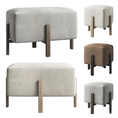 Modern Fabric Ottoman With Wooden Legs In Gray And Brown Colors 3d model Modern Fabric Ottoman With Wooden Legs In Gray And Brown Colors 3d model