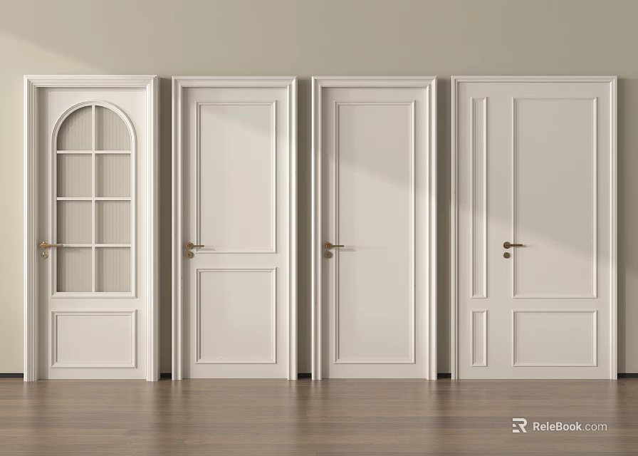White Hinged Doors With Various Panel And Glass Designs For Interior 3d model 