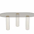 Modern Round Glass Top Coffee Table With Three Fluted Metal Column Legs