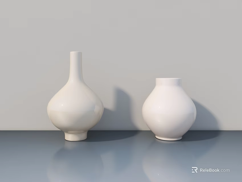 Two White Flower Vases With Different Shapes On Gray Surface For Home Decor 3d model